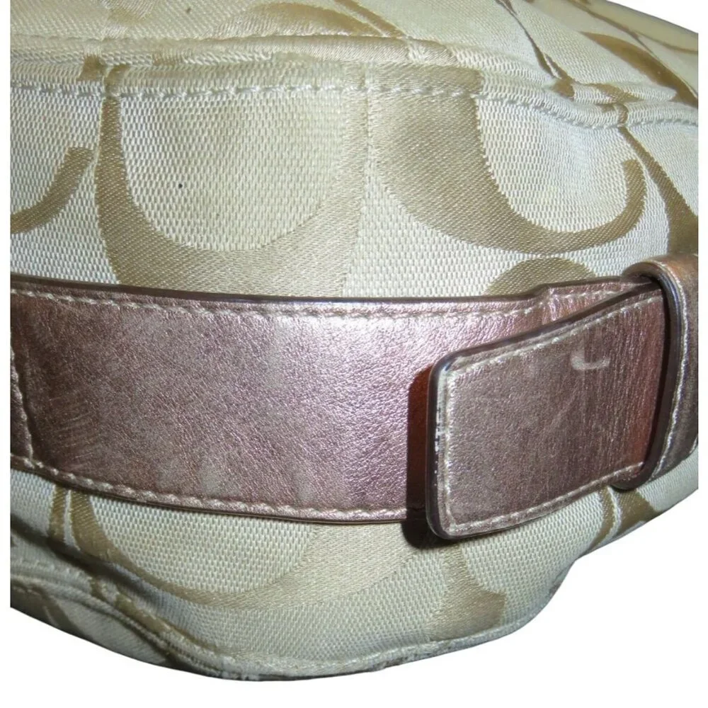 Coach 09 Zoe Signature Canvas Jacquard Khaki & HTF Rose Gold Hobo Handbag 12674